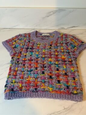Alice and Olivia colorful tweeded metallic sweater top